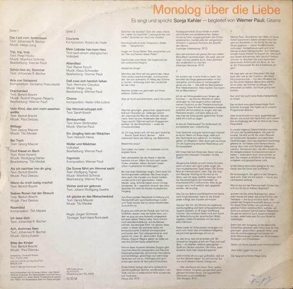 baixar álbum Sonja Kehler, Werner Pauli - Monolog Über Die Liebe