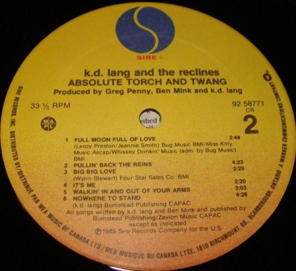 k.d. lang And The Reclines - Absolute Torch And Twang | Sire (92 58771) - 4