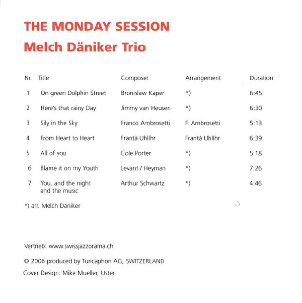 baixar álbum Melch Däniker Trio - The Monday Session