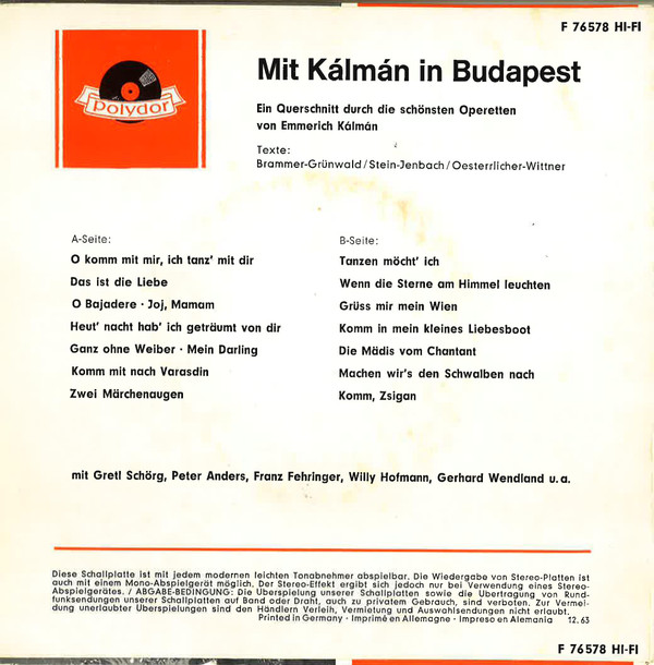 lataa albumi Various - Mit Kálmán In Budapest Ein Querschnitt Durch Die Schönsten Operetten Von Emmerich Kálmán