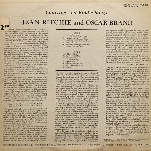 baixar álbum Jean Ritchie And Oscar Brand - Courting and Riddle Songs