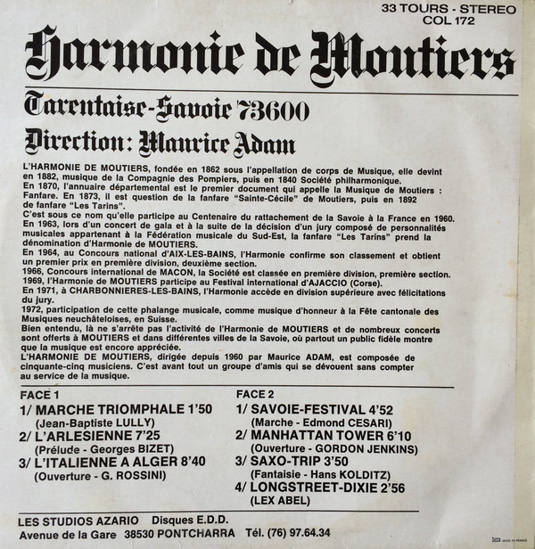 ladda ner album Harmonie De Moutiers, Maurice Adam - Tarentaise Savoie