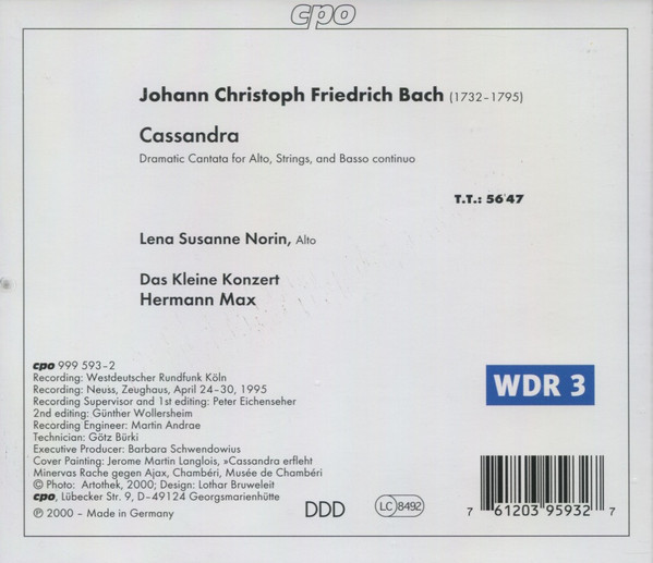 Album herunterladen Johann Christoph Friedrich Bach, Lena Susanne Norin, Das Kleine Konzert, Hermann Max - Cassandra