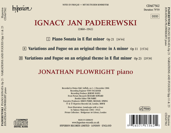 baixar álbum Paderewski Jonathan Plowright - Piano Sonata Variations Fugues Opp 11 23