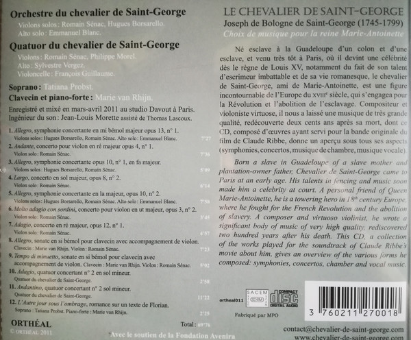 lataa albumi Quatuor du chevalier de SaintGeorge, Orchestre du chevalier de aintGeorge - Le Chevalier De Saint George