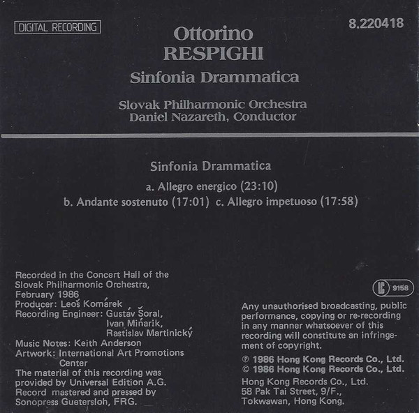 lataa albumi Ottorino Respighi, Slovak Philharmonic Orchestra, Daniel Nazareth - Sinfonia Drammatica