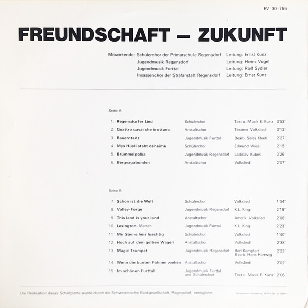 descargar álbum Schülerchor Der Primarschule Regensdorf, Jugendmusik Regensdorf, Jugendmusik Furttal, Insassenchor Der Strafanstalt Regensdorf - Freundschaft Zukunft
