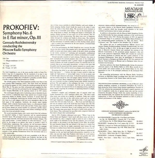 descargar álbum Prokofiev Gennady Rozhdestvensky Conducting The Moscow Radio Symphony Orchestra - Symphony No 6 In E Flat Minor Op 111