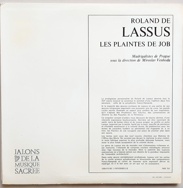 lataa albumi Roland de Lassus Madrigalistes De Prague, Miroslav Venhoda - Les Plaintes De Job