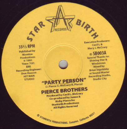 Pierce Brothers / Starbirth – Party Person / Jammin (2011, Vinyl