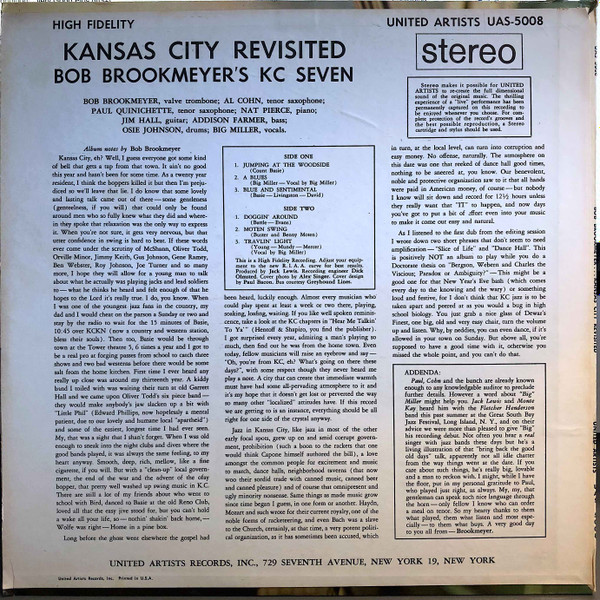 descargar álbum Bob Brookmeyer's KC Seven - Kansas City Revisited