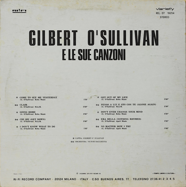 baixar álbum Gilbert O'Sullivan - E Le Sue Canzoni