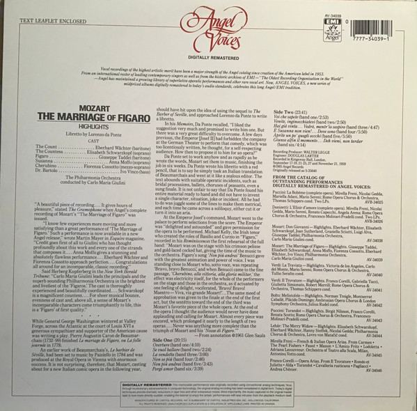 Album herunterladen Mozart Giulini, Philharmonia Orchestra - The Marriage Of Figaro Highlights
