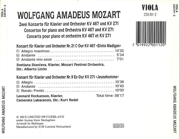 Mozart - Klavierkonzerte KV 467 "Elvira Madigan" Und KV 271 "Jeunehomme" | Viola (220 011-2) - 2