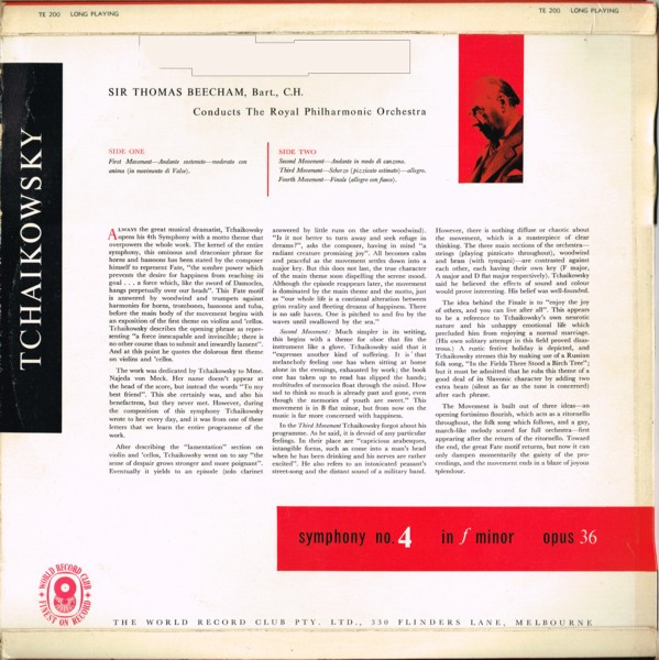 télécharger l'album Tchaikowsky Sir Thomas Beecham, Bart, CH Conducts The Royal Philharmonic Orchestra - Symphony 4 In F Minor Opus 36