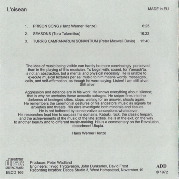 ladda ner album Stomu Yamash'ta Henze Takemitsu Maxwell Davies - Prison Song Seasons Turris Campanarum Sonantium