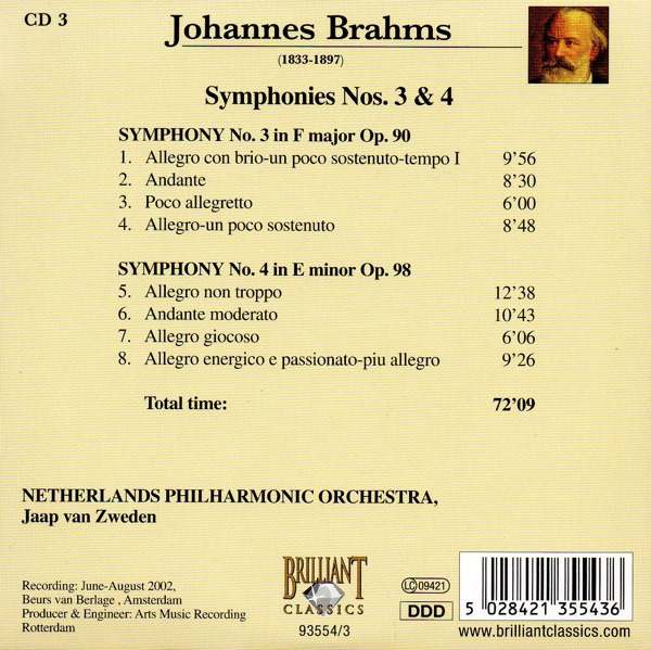 descargar álbum Johannes Brahms - Symphonies Nos 3 4