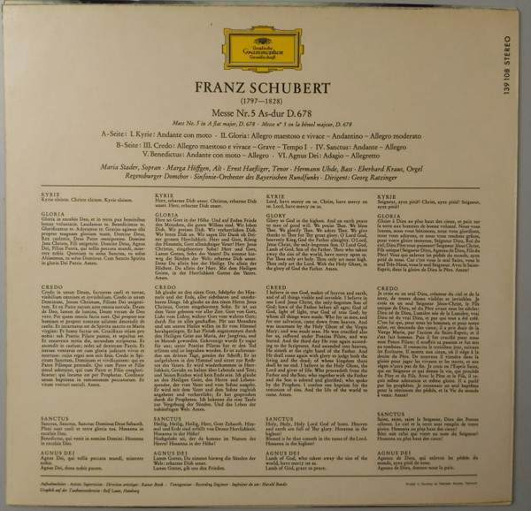 descargar álbum Franz Schubert, Maria Stader, Marga Hoeffgen, Ernst Haefliger, Hermann Uhde, Regensburger Domchor - Messe Nr 5 As Dur D 678
