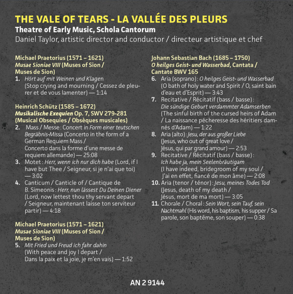 télécharger l'album Theatre of Early Music, Daniel Taylor , Schola Cantorum - The Vale of Tears La vallée des pleurs