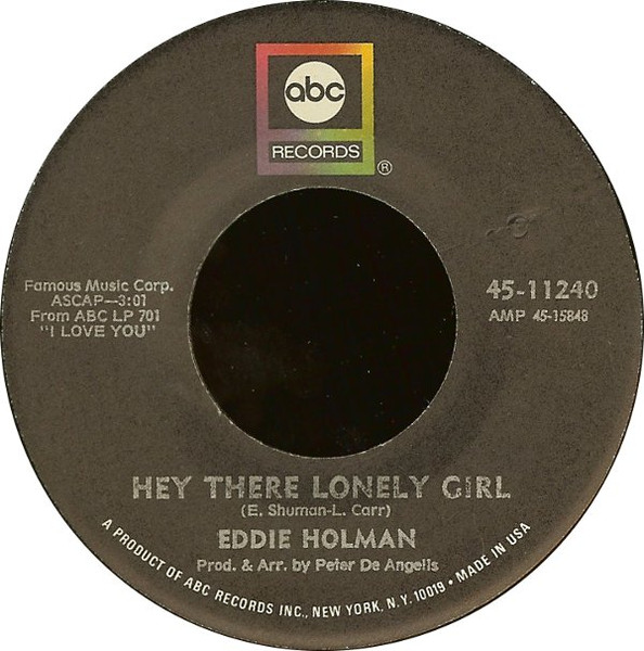 Eddie Holman – Hey There Lonely Girl (1969, Vinyl) - Discogs