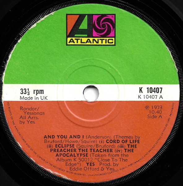 Yes – And You And I (1974, Solid Centre, Vinyl) - Discogs