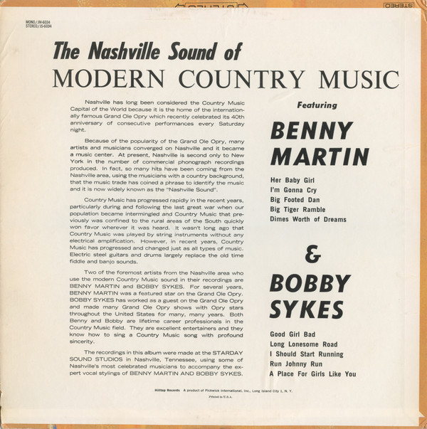 descargar álbum Benny Martin, Bobby Sykes - The Nashville Sound Of Modern Country Music