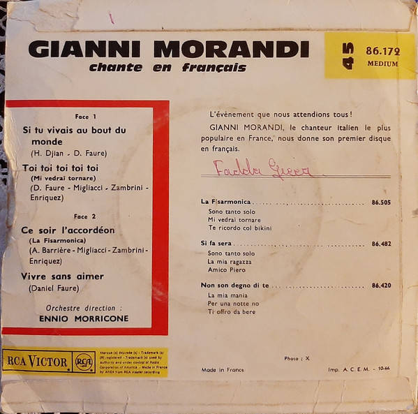 descargar álbum Gianni Morandi - Si Tu Vivais Au Bout Du Monde Toi Toi Toi Toi Toi Ce Soir LAccordéon Vivre Sans Aimer