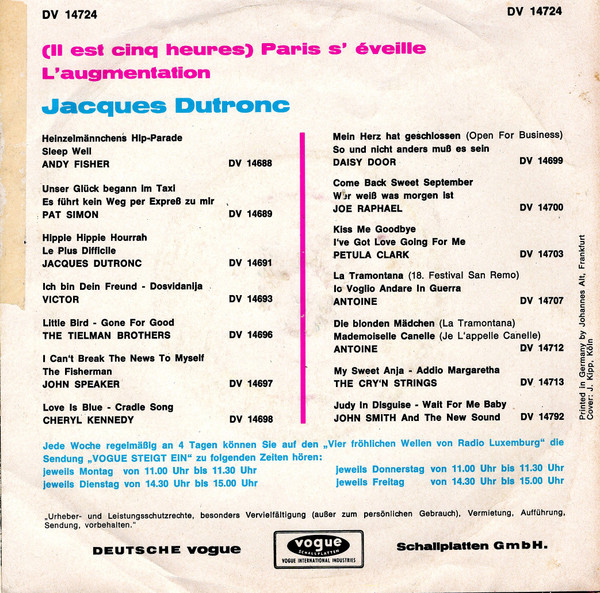baixar álbum Jacques Dutronc - Il Est Cinq Heures Paris SÉveille LAugmentation