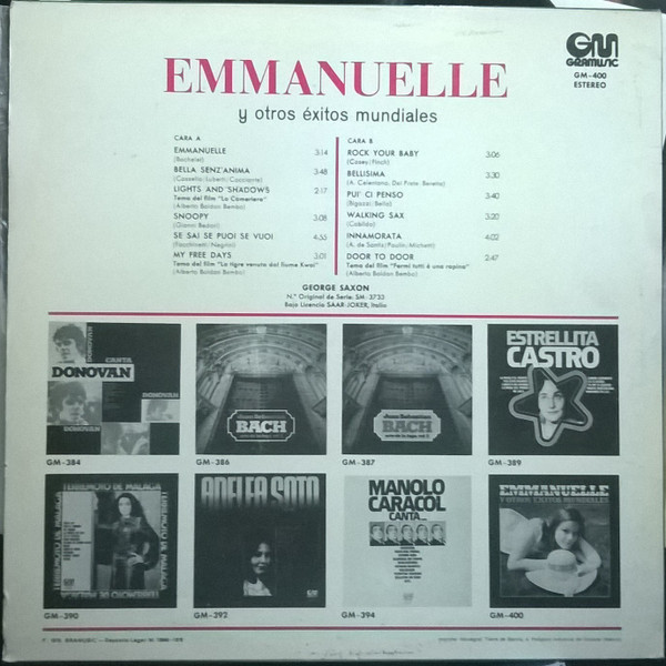 Album herunterladen George Saxon - Emmanuelle Y Otros Éxitos Mundiales
