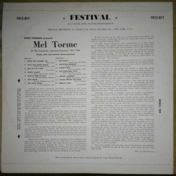 baixar álbum Gene Norman Presents Mel Tormé - At The Crescendo