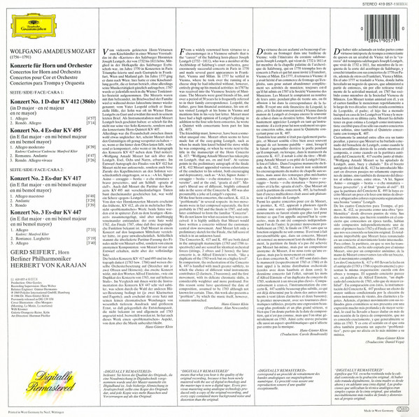 descargar álbum Wolfgang Amadeus Mozart - 4 Horn Concertos Konzerte Für Horn Und Orchester