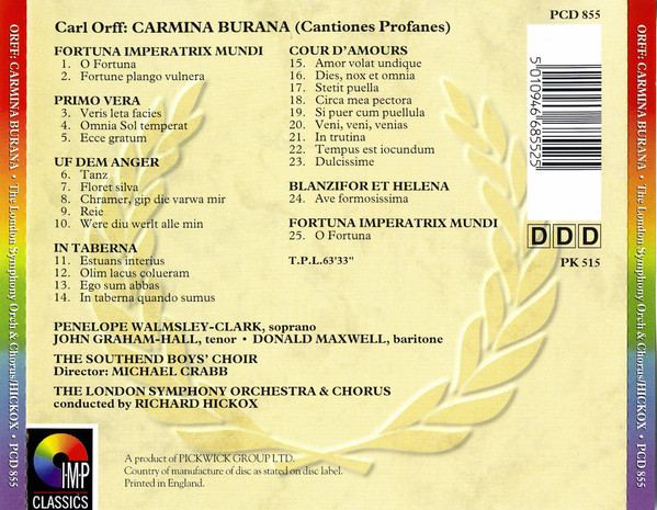 Album herunterladen Orff, London Symphony Orchestra & Chorus, Richard Hickox - Carmina Burana