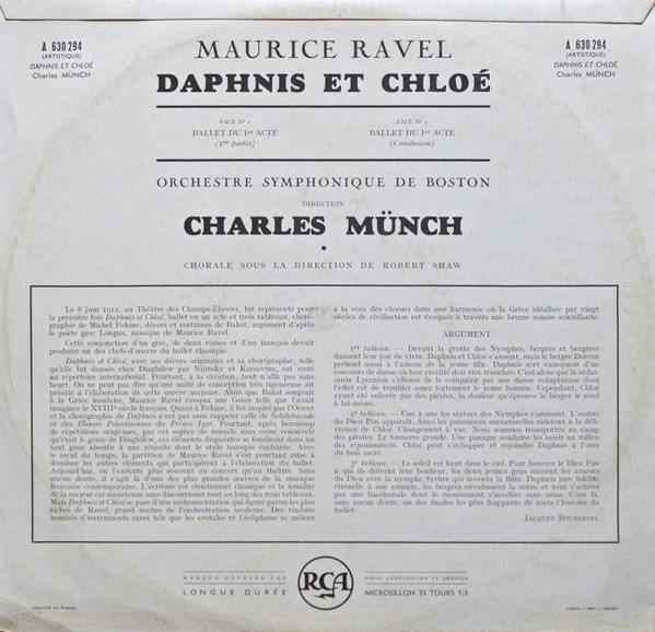 descargar álbum Maurice Ravel, Orchestre Symphonique De Boston, Charles Münch - Daphnis Et Chloé Ballet Du 1er Acte
