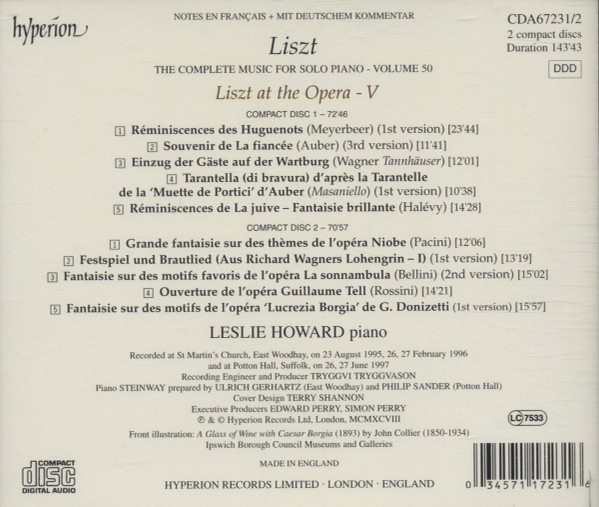 télécharger l'album Liszt Leslie Howard - Liszt At The Opera V