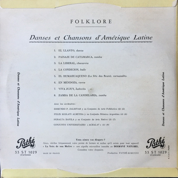 last ned album Edmundo P Zaldivar, Félix Scolati Almeyda, Peralta Davila, Conjunto Universitario Achalay - Danses Et Chansons De LAmérique Latine