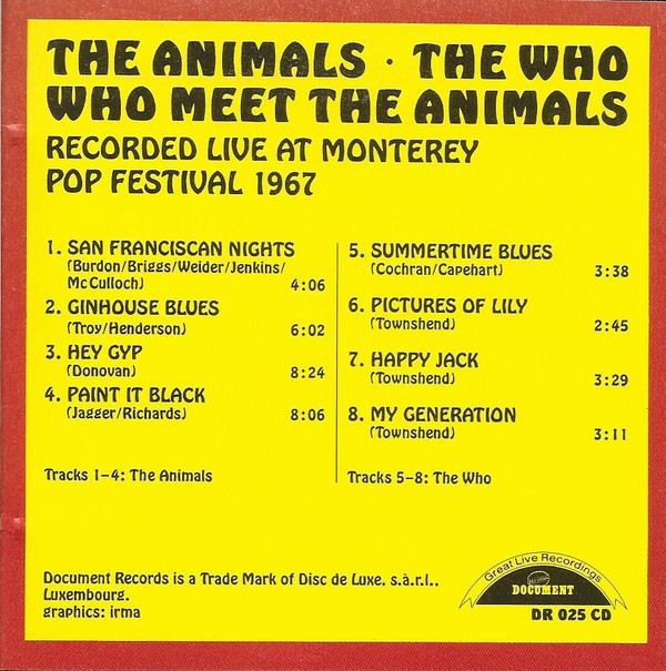 ladda ner album The Animals The Who - Who Meet The Animals Live At The Monterey Pop Festival 1967