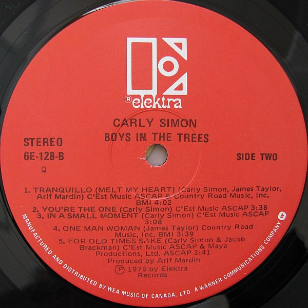 Carly Simon - Boys In The Trees | Elektra (6E-128) - 5