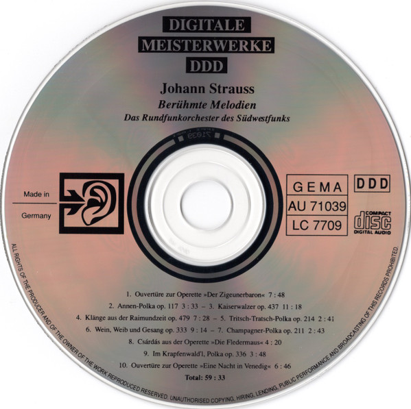 télécharger l'album Johann Strauss, Rundfunkorchester Des Südwestfunks BadenBaden, Klaus Arp - Famous Melodies
