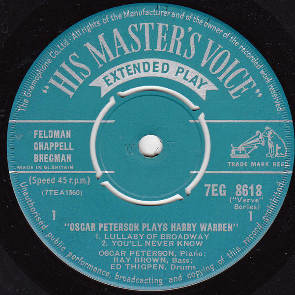 Oscar Peterson - Oscar Peterson Plays Harry Warren | His Master's Voice (7EG 8618) - 3