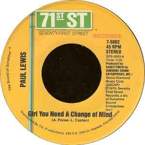 Paul Lewis - Girl You Need A Change Of Mind (Vinyl, US, 1979) For