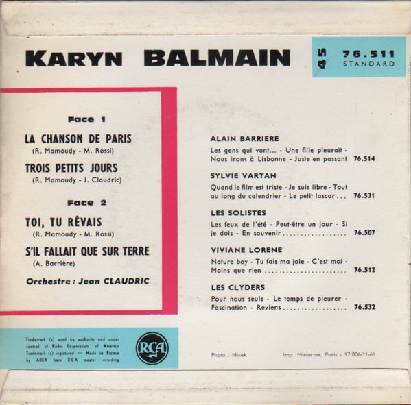 télécharger l'album Karyn Balmain - La Chanson De Paris
