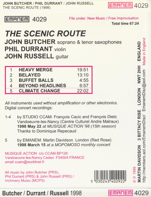 last ned album John Butcher Phil Durrant John Russell - The Scenic Route