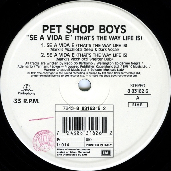 ~ PORT GRATUIT SE A VIDA E THAT'S THE WAY LIFE IS #2 CD SINGLE PET SHOP BOYS 