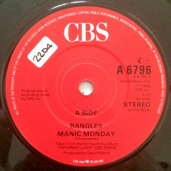 Bangles – Manic Monday (1985, Vinyl) - Discogs