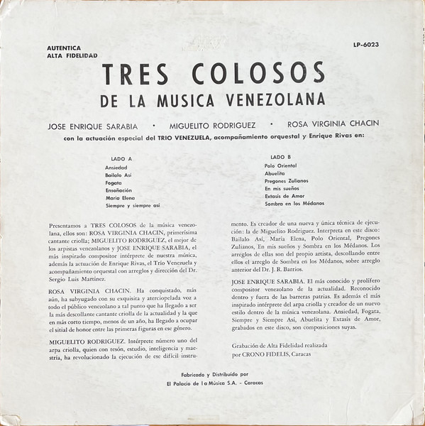 lataa albumi Rosa Virginia Chacín, Miguelito Rodríguez, José Enrique Sarabia - Tres Colosos De La Musica Venezolana