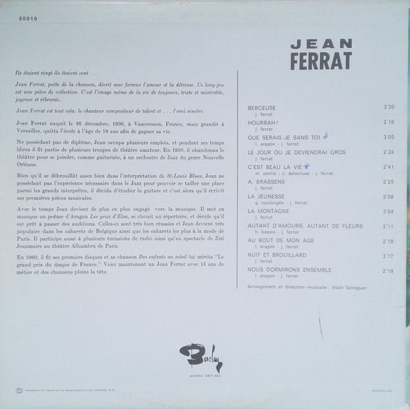 Jean Ferrat - Jean Ferrat | Barclay (B 80010) - 2