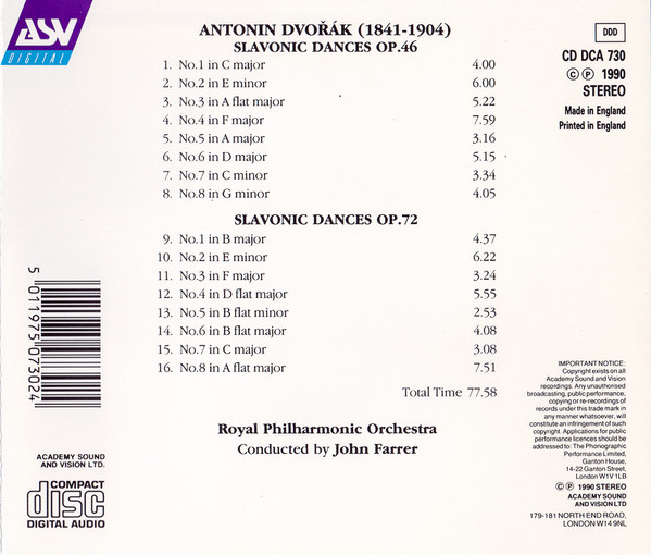 Album herunterladen Antonín Dvořák, The Royal Philharmonic Orchestra, John Farrer - The Complete Slavonic Dances