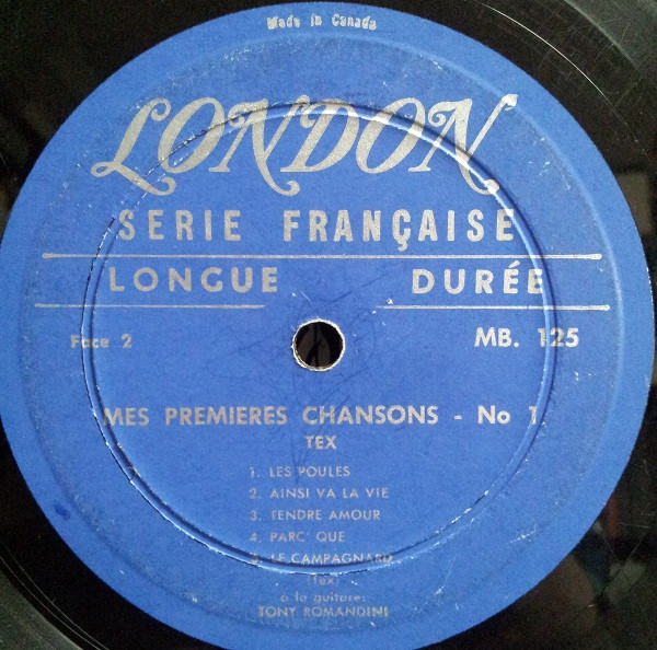 Tex - Mes Premières Chansons No. 1 | Disques London (MB-125) - 4