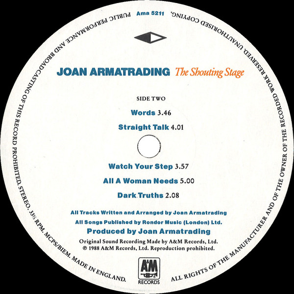 Joan Armatrading - The Shouting Stage | A&M Records (Ama 5211) - 4