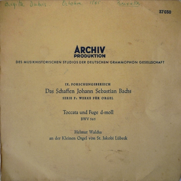 Johann Sebastian Bach Helmut Walcha – Toccata Und Fuge D-Moll, BWV 565  (1964, Vinyl) Discogs